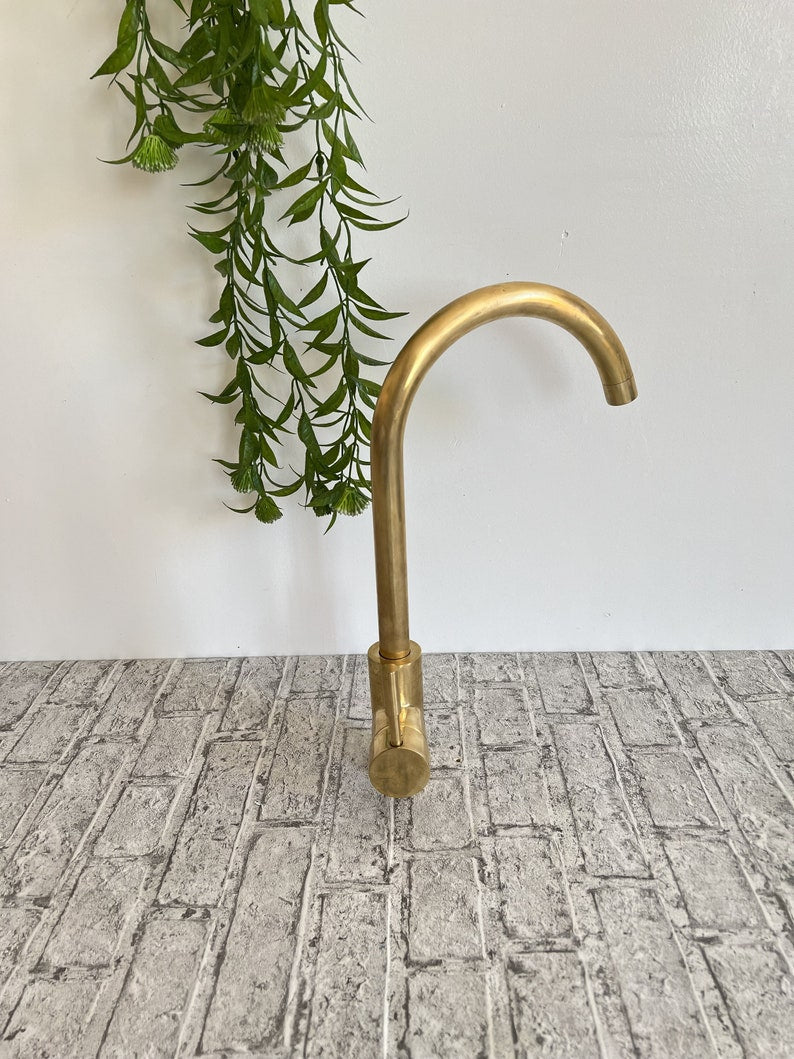 Unlaquered Brass Basin Faucet for a Mid-Century Modern Touch,unlaquered Brass Kitchen Faucet - A Stylish One-Hole Mixer