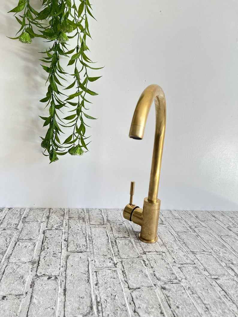 Unlaquered Brass Basin Faucet for a Mid-Century Modern Touch,unlaquered Brass Kitchen Faucet - A Stylish One-Hole Mixer