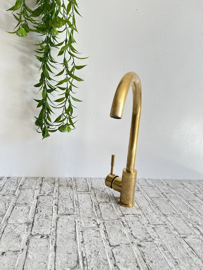 Unlaquered Brass Basin Faucet for a Mid-Century Modern Touch,unlaquered Brass Kitchen Faucet - A Stylish One-Hole Mixer