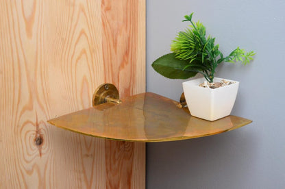 Living Finish Solid Brass Corner Shelf