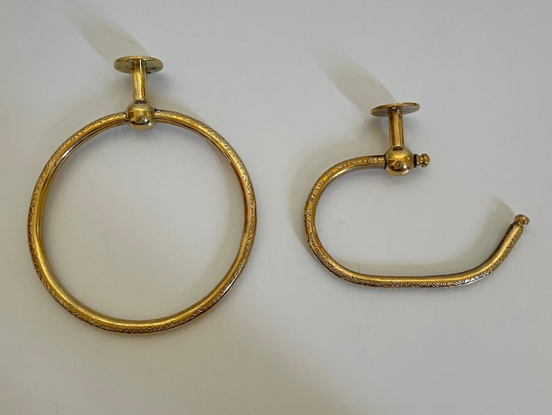 Handmade Brass Toilet Paper Holder & Towel Ring