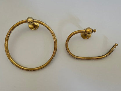 Handmade Brass Toilet Paper Holder & Towel Ring