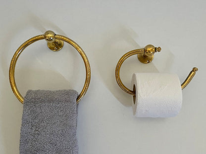 Handmade Brass Toilet Paper Holder & Towel Ring