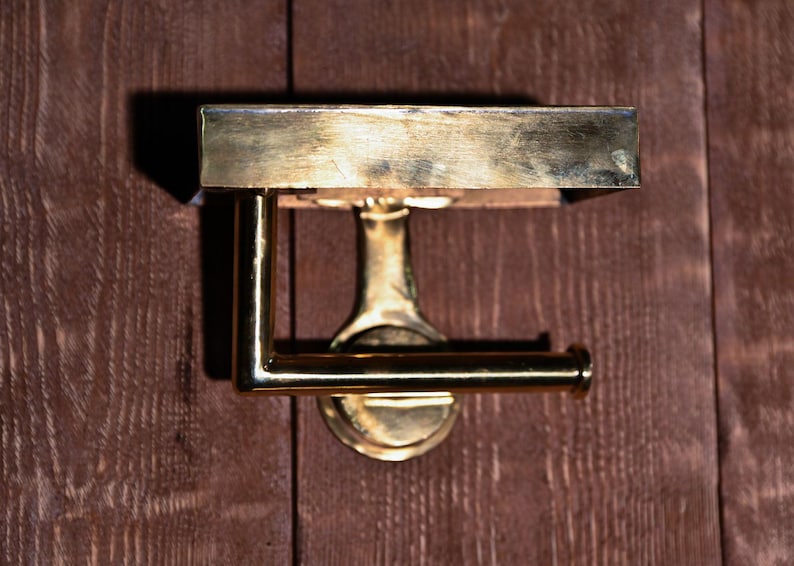 Handmade Solid Brass Toilet Paper Holder with Shelf