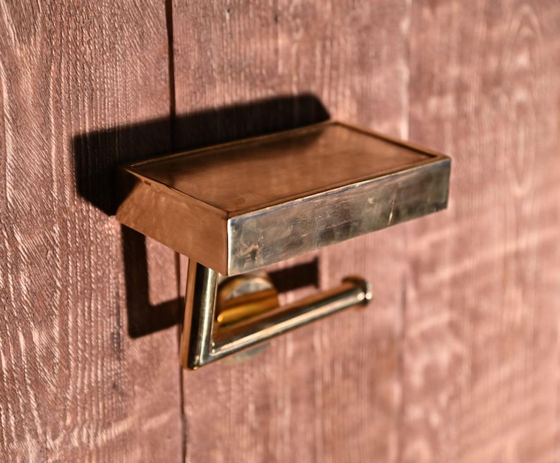 Handmade Solid Brass Toilet Paper Holder with Shelf