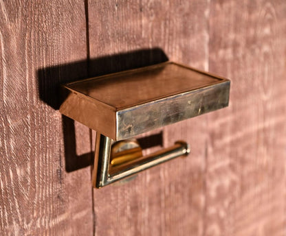 Handmade Solid Brass Toilet Paper Holder with Shelf