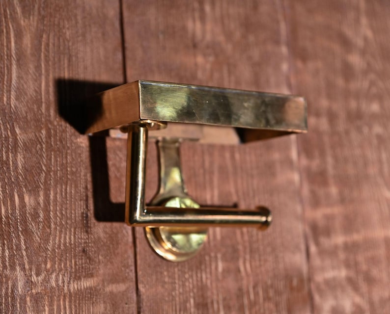 Handmade Solid Brass Toilet Paper Holder with Shelf