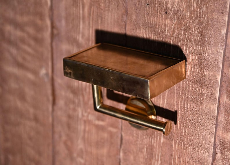 Handmade Solid Brass Toilet Paper Holder with Shelf