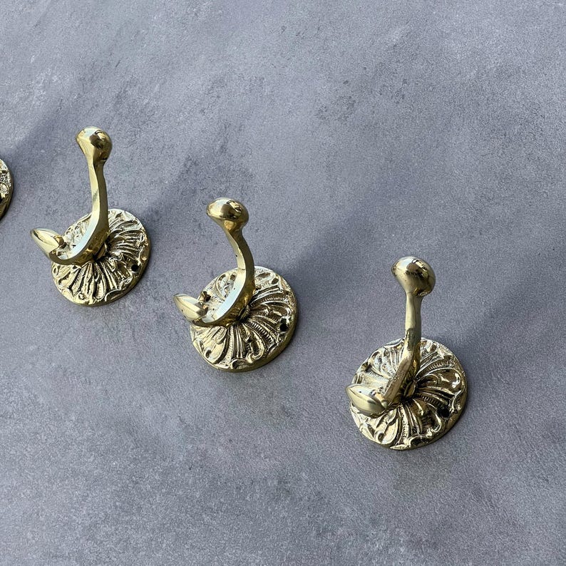 Handmade Unlacquered Brass Wall Hook Floral Coat