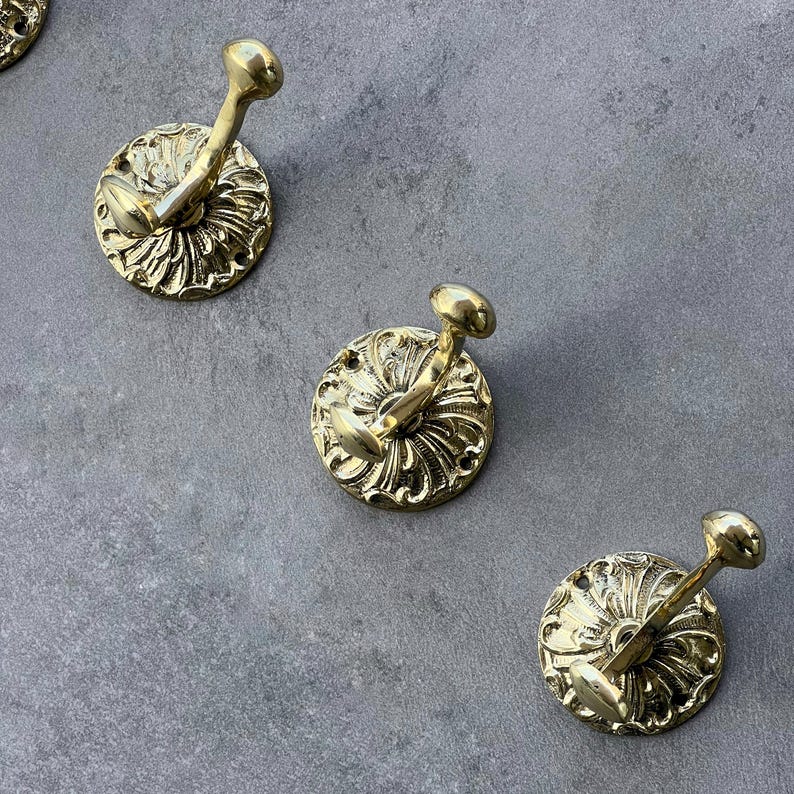 Handmade Unlacquered Brass Wall Hook Floral Coat