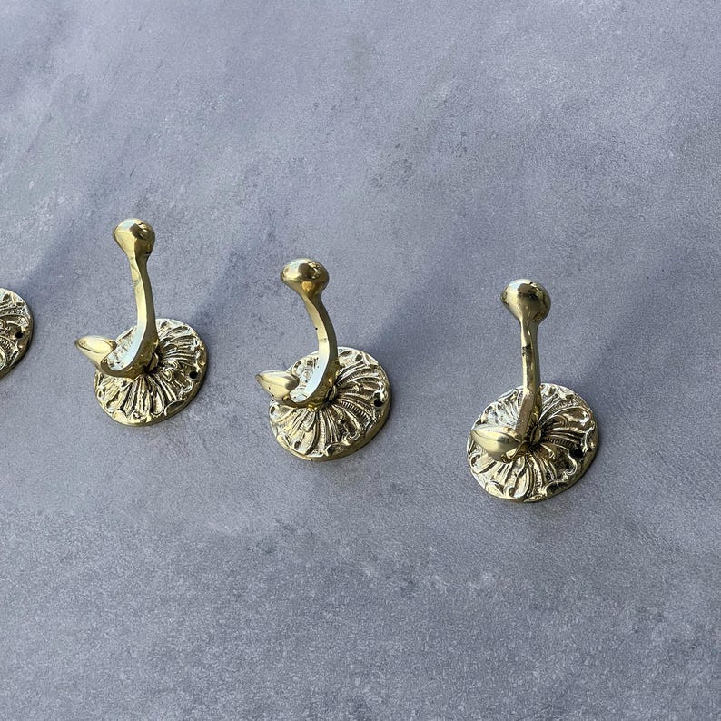 Handmade Unlacquered Brass Wall Hook Floral Coat