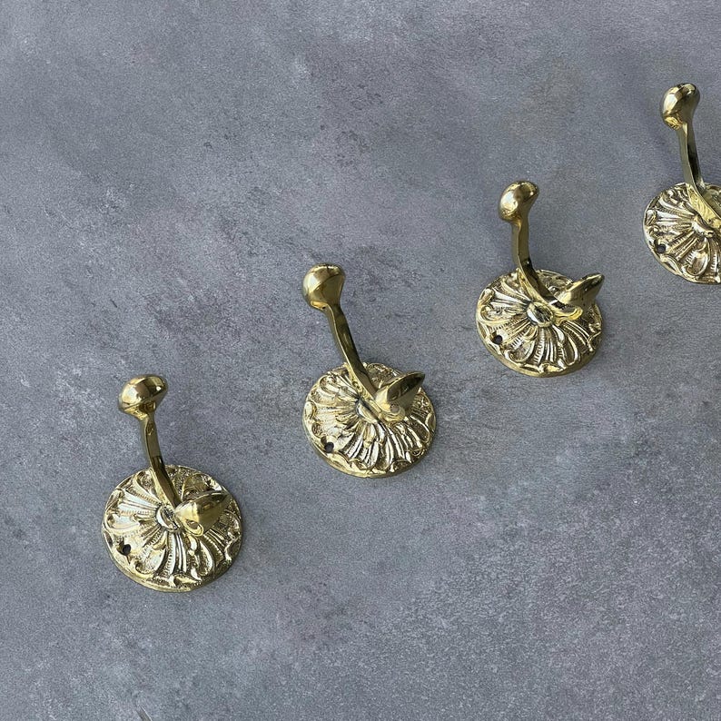 Handmade Unlacquered Brass Wall Hook Floral Coat