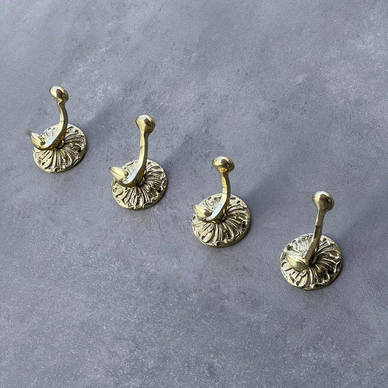 Handmade Unlacquered Brass Wall Hook Floral Coat