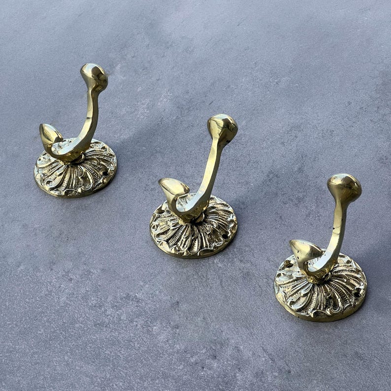 Handmade Unlacquered Brass Wall Hook Floral Coat