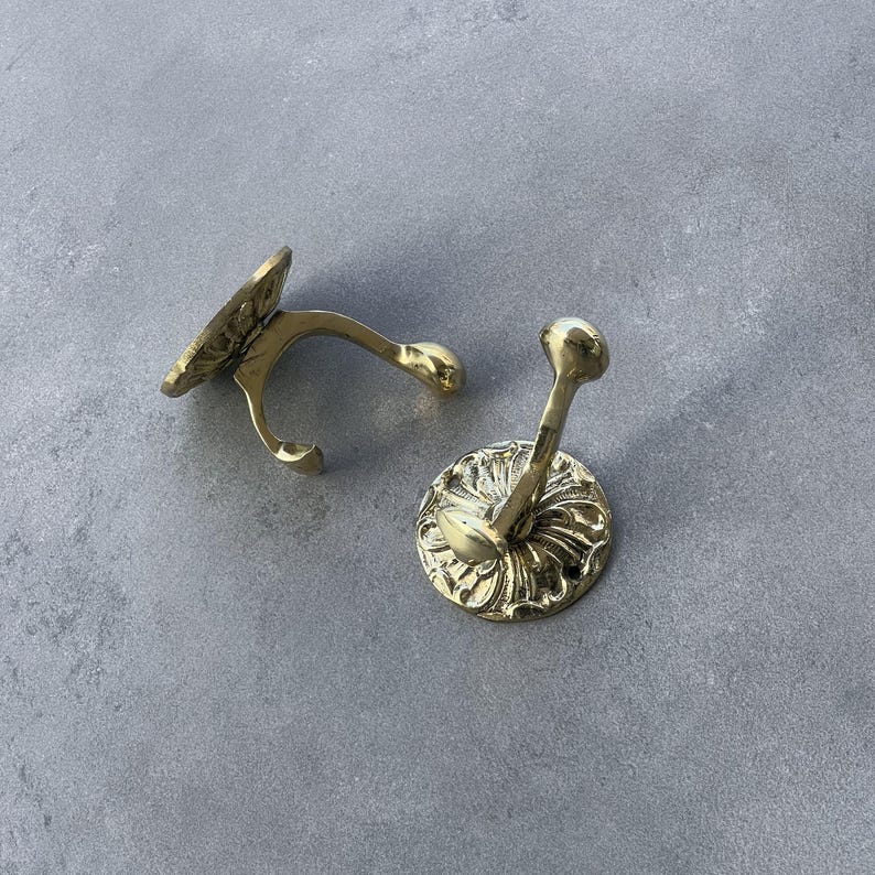 Handmade Unlacquered Brass Wall Hook Floral Coat