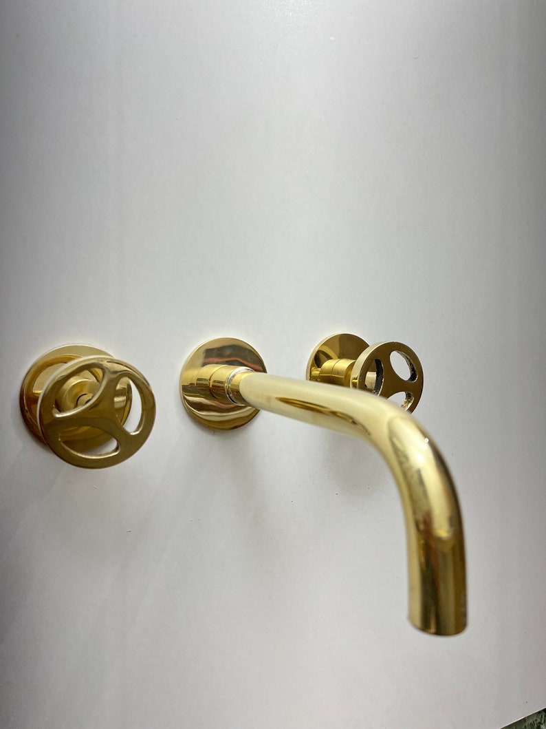 Polished Brass Wall-Mounted Industrial Faucet