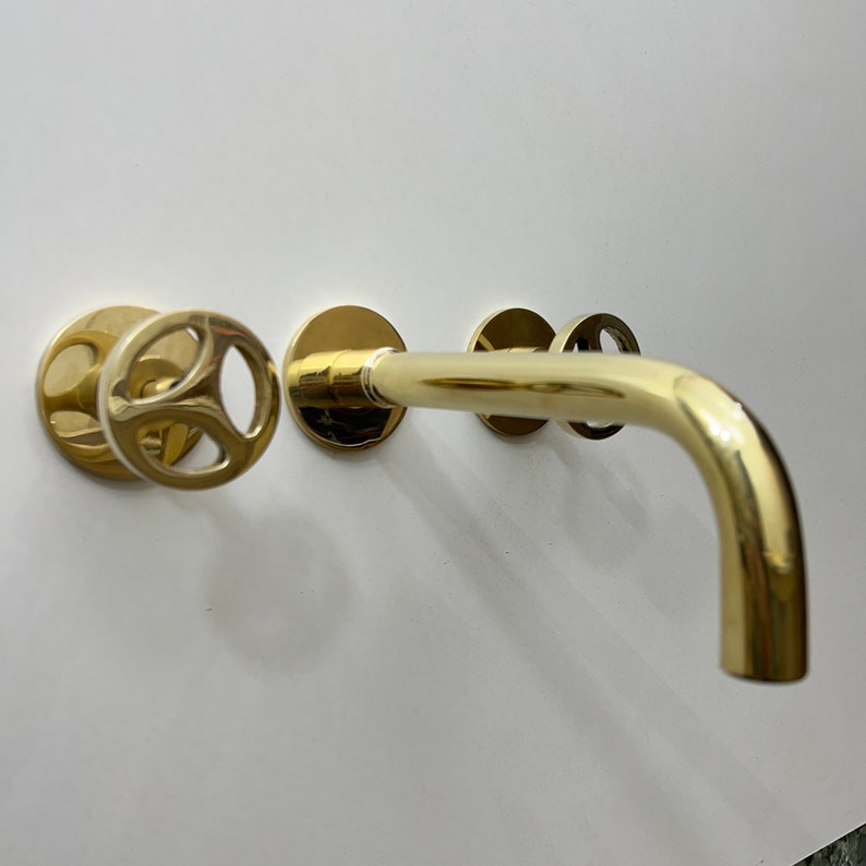 Polished Brass Wall-Mounted Industrial Faucet