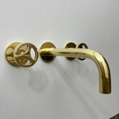 Polished Brass Wall-Mounted Industrial Faucet