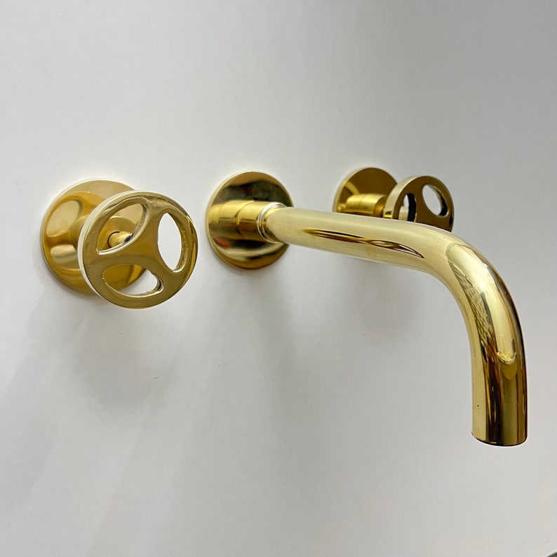 Polished Brass Wall-Mounted Industrial Faucet