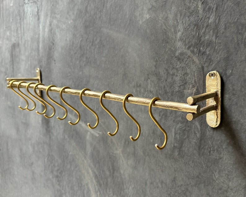 Unlacquered Brass Wall Mounted Pot Rack