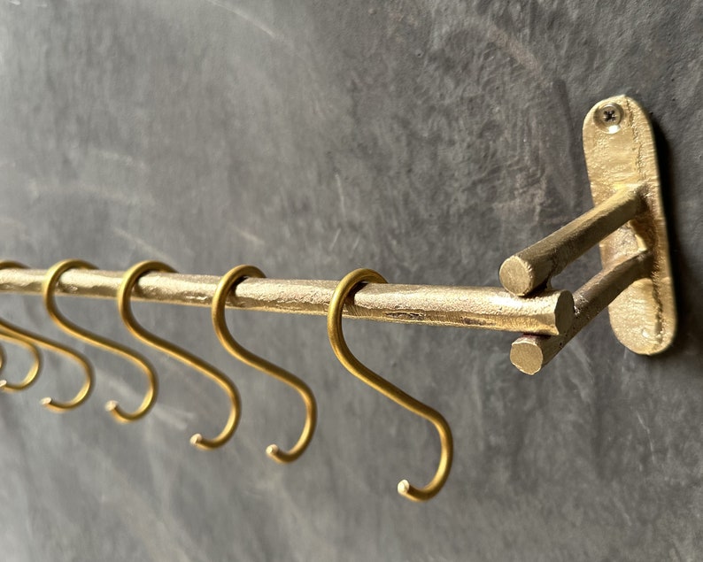 Unlacquered Brass Wall Mounted Pot Rack
