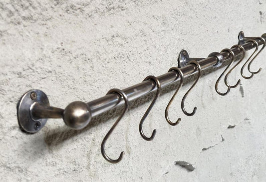 Wall-Mounted Pot Rack Rail with S-Hooks
