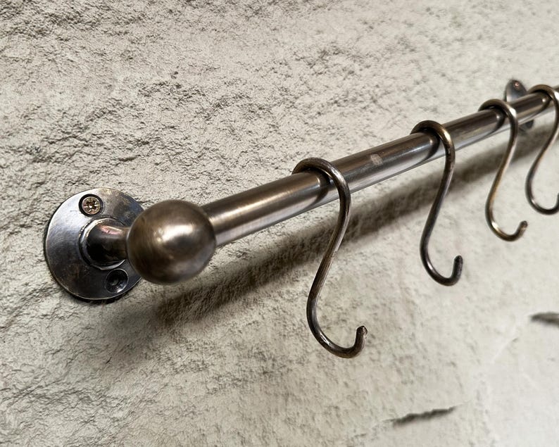 Wall-Mounted Pot Rack Rail with S-Hooks