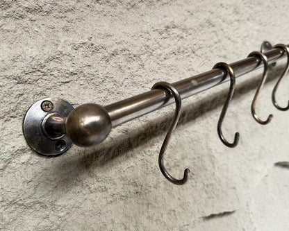 Wall-Mounted Pot Rack Rail with S-Hooks