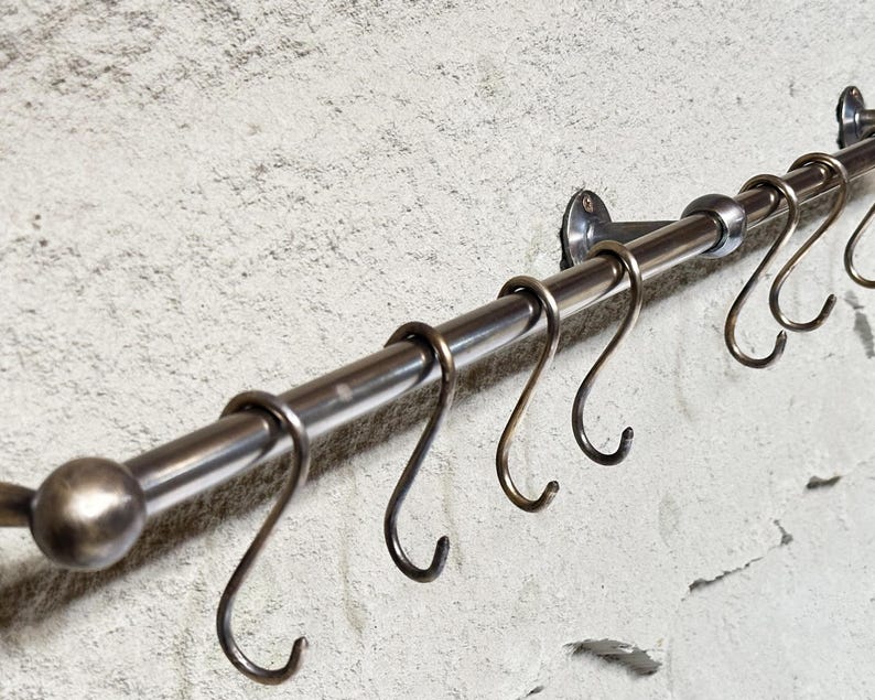 Wall-Mounted Pot Rack Rail with S-Hooks