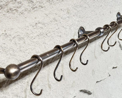 Wall-Mounted Pot Rack Rail with S-Hooks