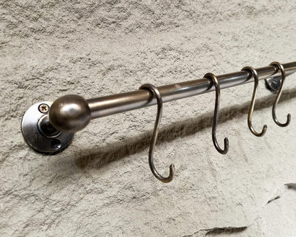 Wall-Mounted Pot Rack Rail with S-Hooks
