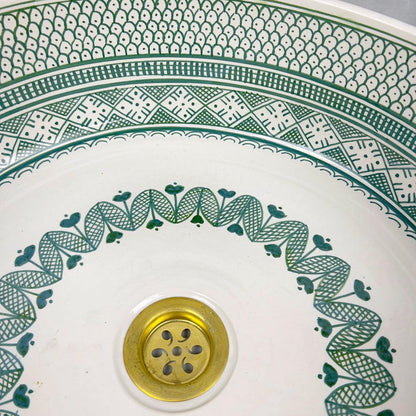 Hand-Painted Moroccan Ceramic Vessel Sink with Brass Faucet