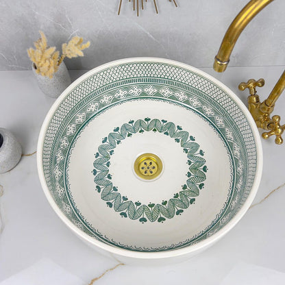Hand-Painted Moroccan Ceramic Vessel Sink with Brass Faucet