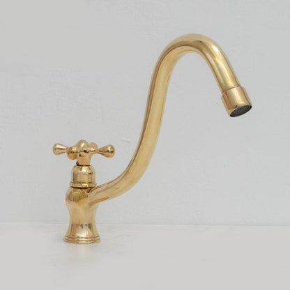 Single-Hole Brass Faucet – S-Curve Gooseneck Mixer