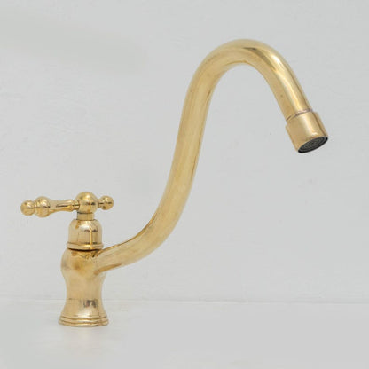 Single-Hole Brass Faucet – S-Curve Gooseneck Mixer