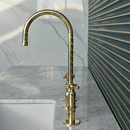 Polished Brass Kitchen Bridge Faucet with Side Sprayer