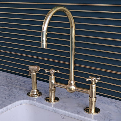 Polished Brass Kitchen Bridge Faucet with Side Sprayer