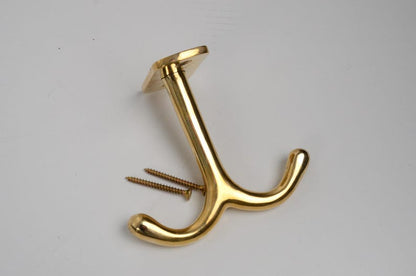 Unlacquered Solid Brass Ceiling Double Hook