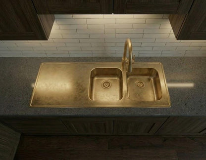 Handcrafted Unlacquered Brass Double-Bowl Kitchen Sink