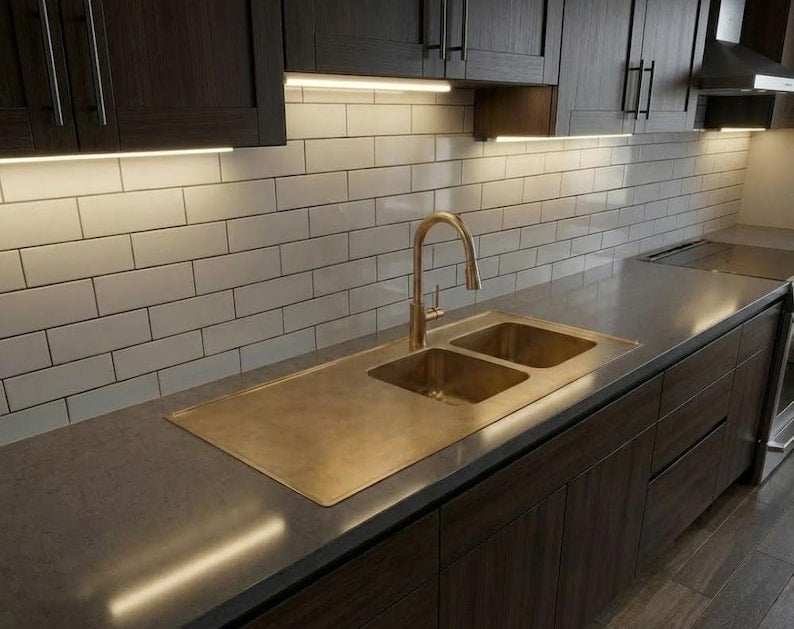 Handcrafted Unlacquered Brass Double-Bowl Kitchen Sink