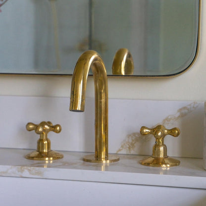 Unlacquered Brass Widespread Bathroom Sink Faucet