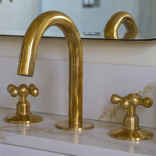Unlacquered Brass Widespread Bathroom Sink Faucet