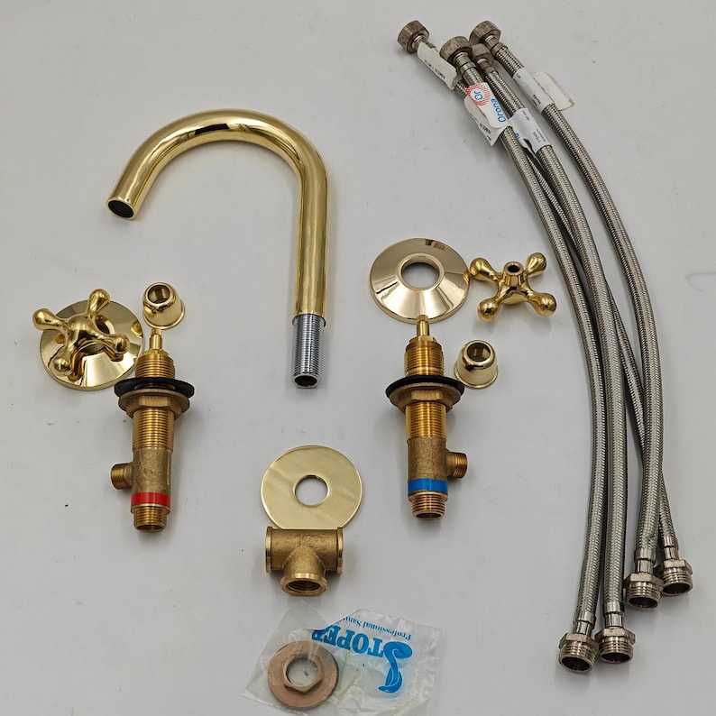 Unlacquered Brass Widespread Bathroom Sink Faucet