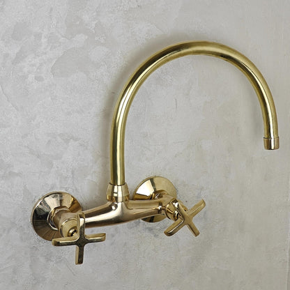 Wall-Mounted Unlacquered Brass Bridge Faucet