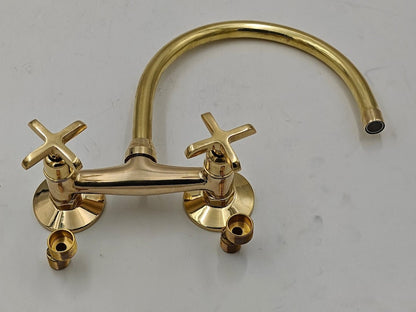 Wall-Mounted Unlacquered Brass Bridge Faucet