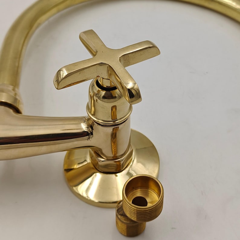 Wall-Mounted Unlacquered Brass Bridge Faucet