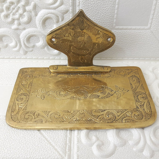 Solid Brass Wall Shelf with Hooks – Handmade Moroccan Bathroom, Kitchen & Entryway Organizer