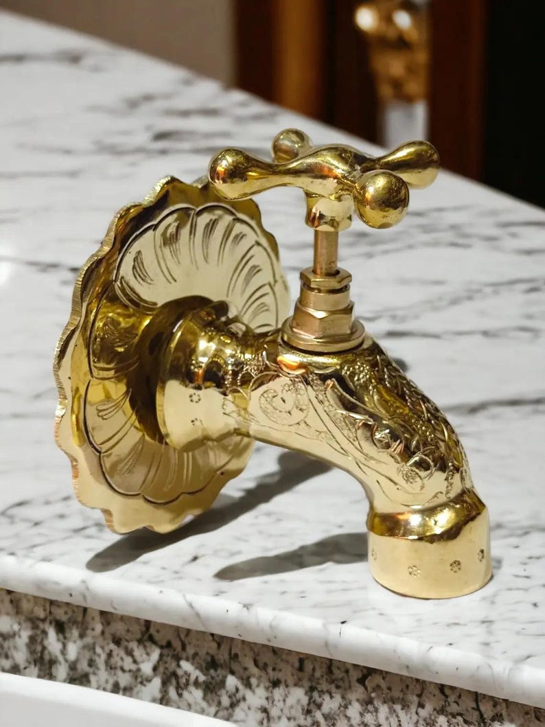 Royal Moroccan Engraved Brass Wall Tap