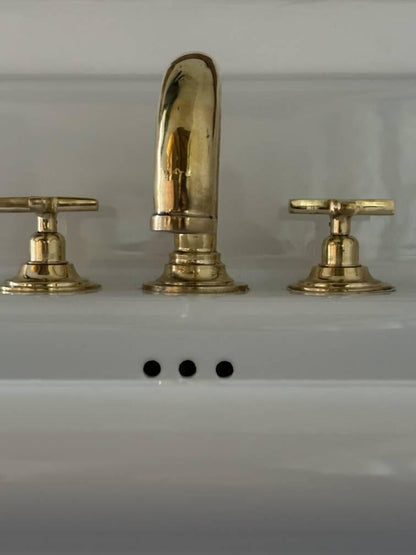 Vintage Unlacquered Brass Widespread Faucet with Flat Cross Handles