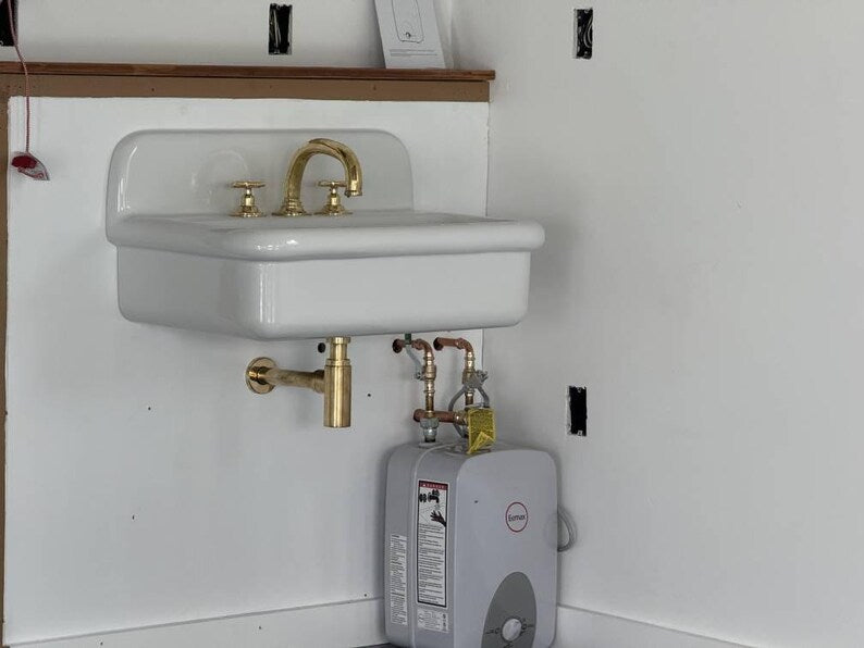 Vintage Unlacquered Brass Widespread Faucet with Flat Cross Handles